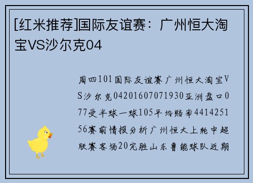 [红米推荐]国际友谊赛：广州恒大淘宝VS沙尔克04
